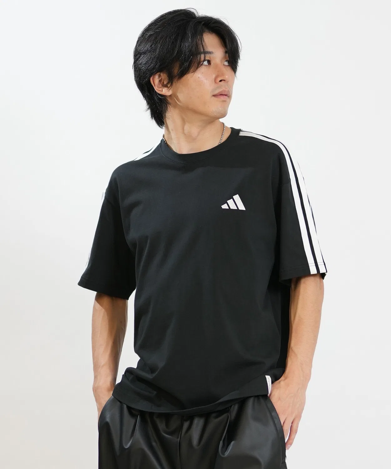 Мужская футболка с коротким рукавом, свободного кроя, с тремя полосками Adidas, Black