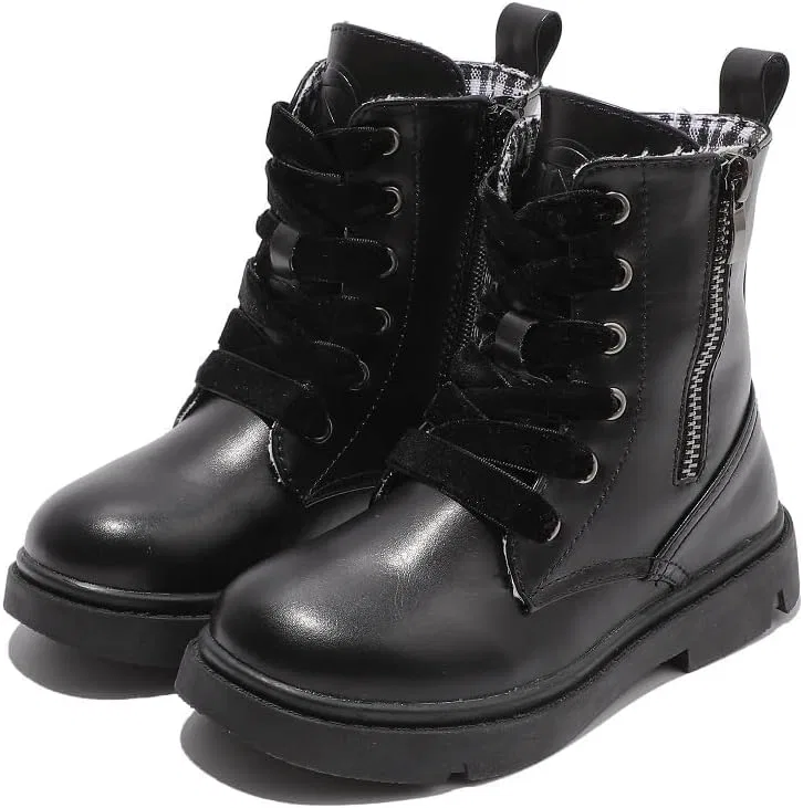 Детские ботинки с блестками на шнуровке и молнии kkdom, Leather Black — фото 4