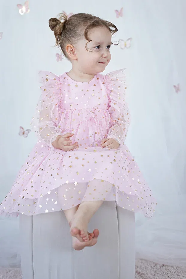 Детское платье для девочек с длинным рукавом Alyra, Pink — фото 4