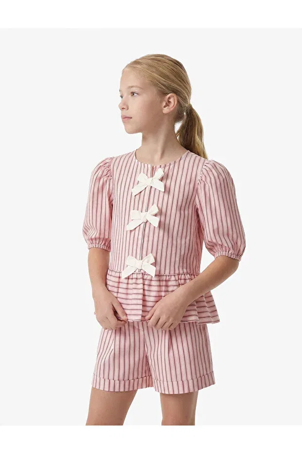 Детские шорты для девочек хлопковые Cotton pocket detailed striped shorts Koton, Pink Striped