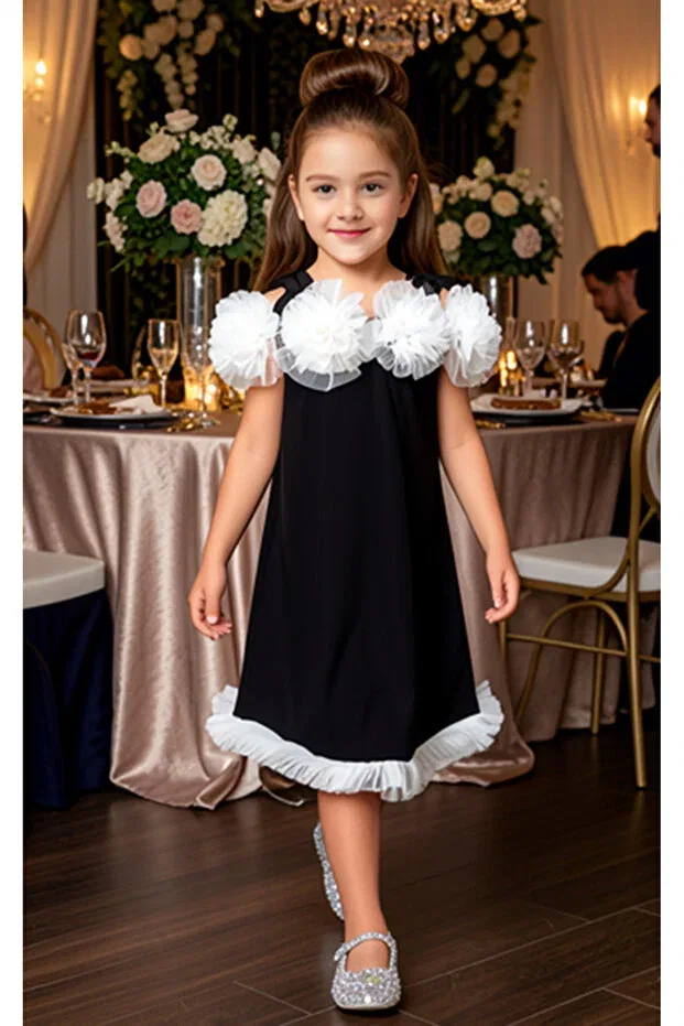 Детское платье для девочек хлопковое Rose Detailed By Piera, Black And White