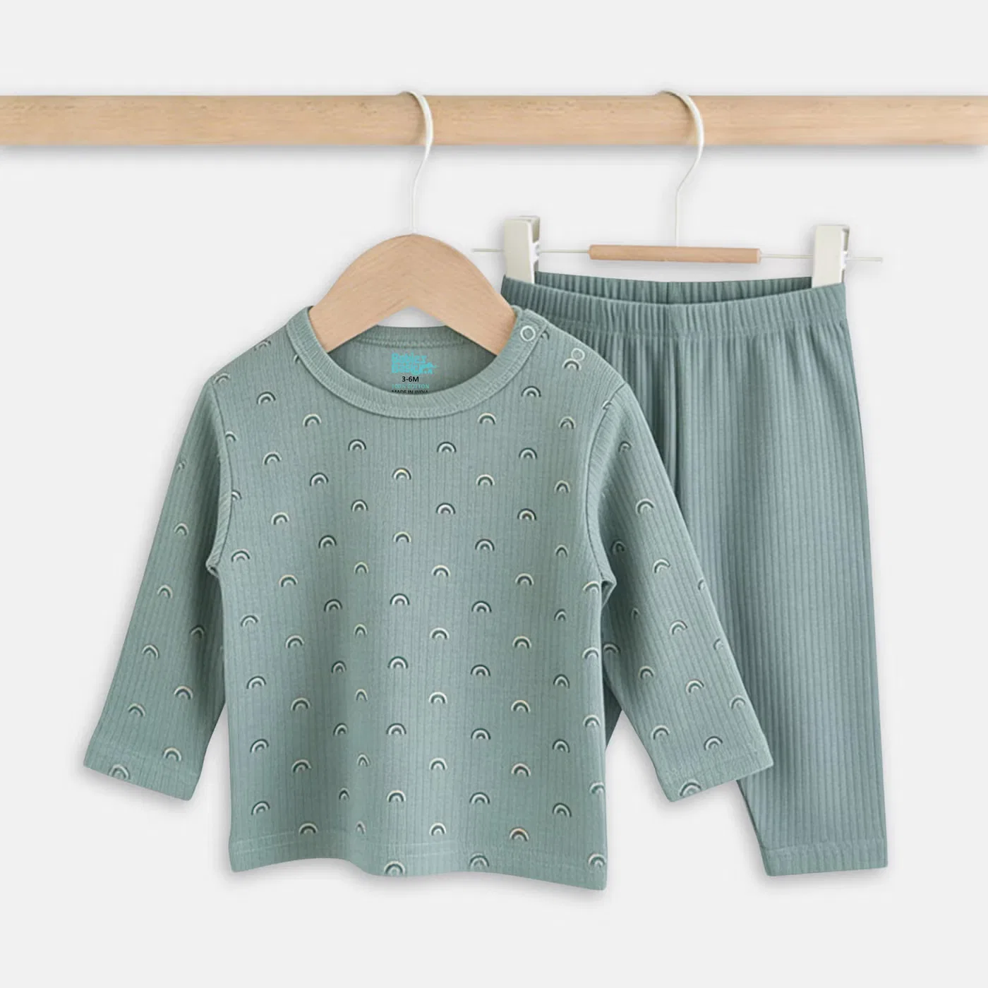Комплект футболка с длинным рукавом и пижама Babies Basic, зеленый — фото 4