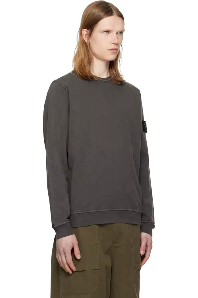 Серый свитшот с эффектом состаренности из флиса Malfilé Stone Island — фото 2