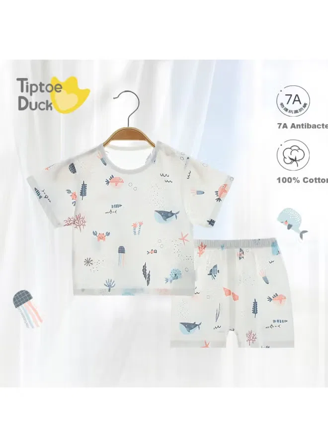 Комплект детский летний с коротким рукавом хлопковый Tiptoe Duck, с принтом китов