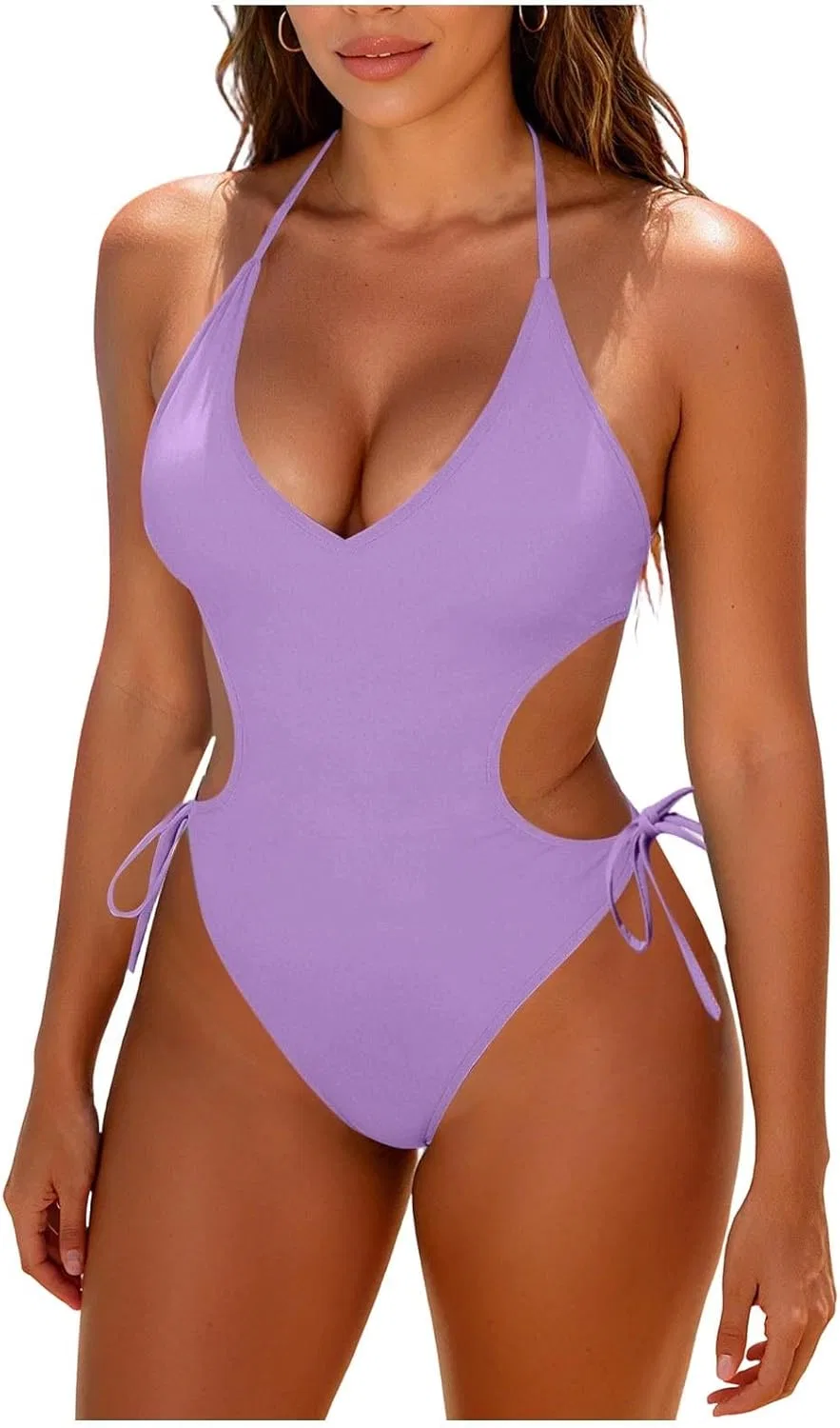 Женский слитный купальник с вырезами Halter Monokini, Purple