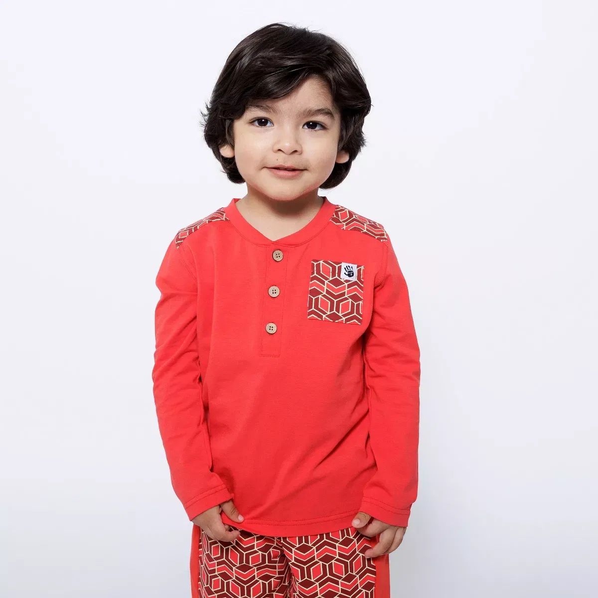 Детское платье-рубашка с длинным рукавом Henley Mixed Up Clothing, Red Multicolor — фото 3