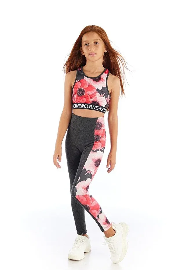 Детская майка для девочек с принтом Larisa flower patterned, Colorinas, Anthracite Melange — фото 3