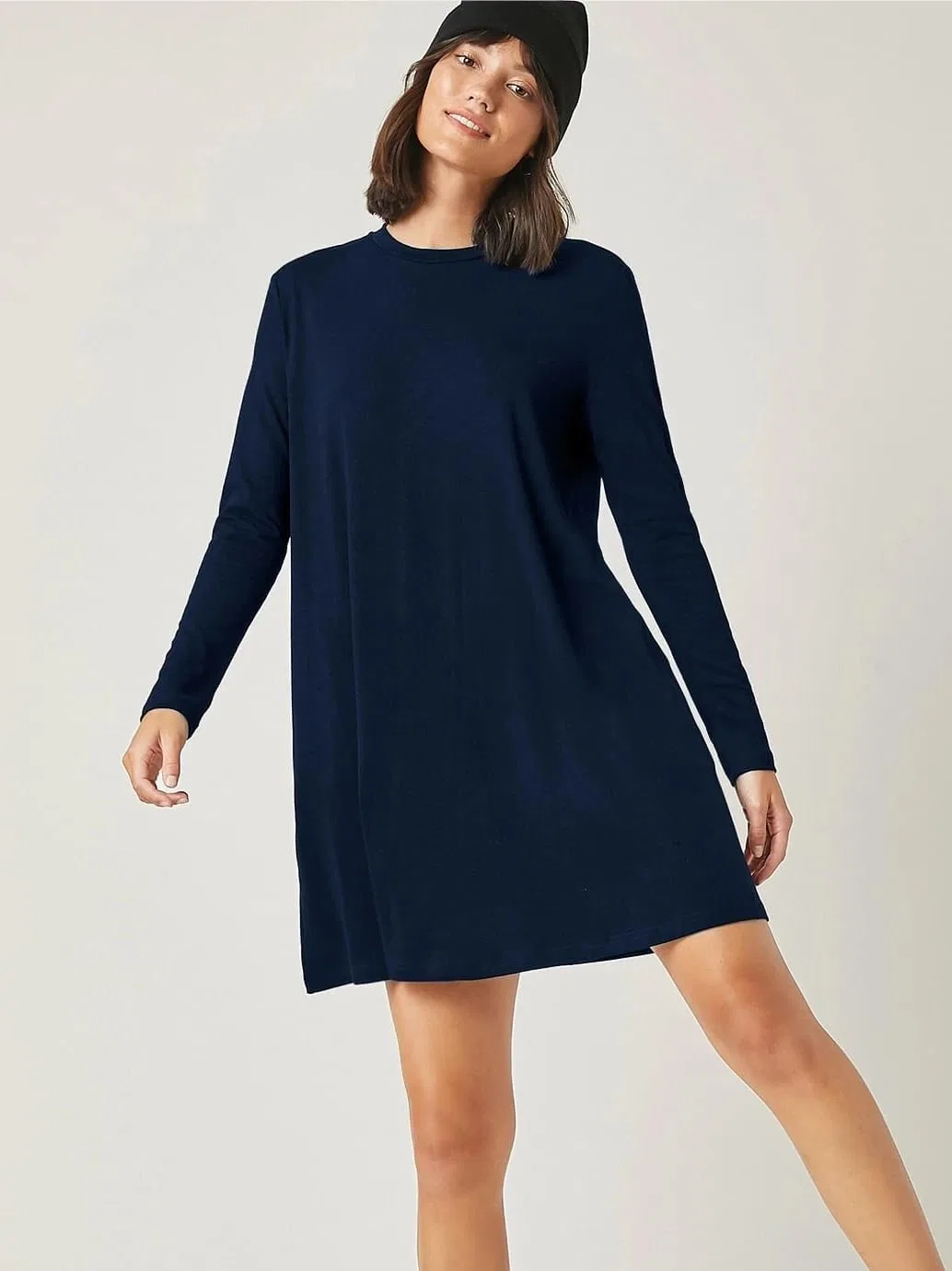 Женское повседневное платье-футболка трапеция с круглым вырезом, Navy Blue — фото 4