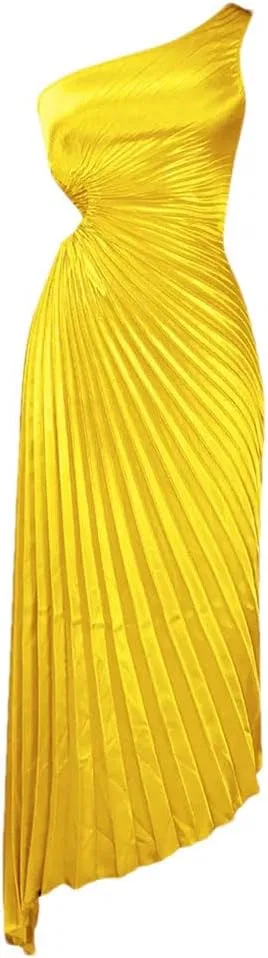 Женское платье макси с асимметричным вырезом, Yellow