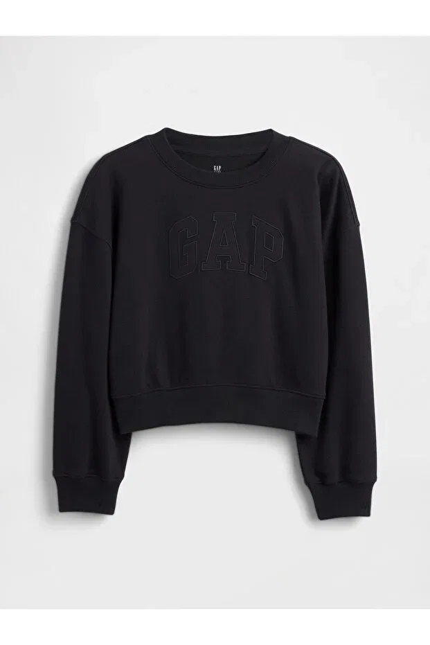 Детские свитшот для девочек хлопковый Gap, Black-000 — фото 4