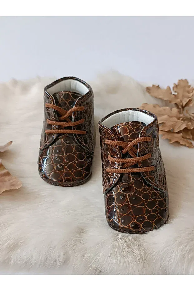 Детские ботиночки для девочек из натуральной кожи Printed brown genuine leather baby booties Hodore, Printed Coffee