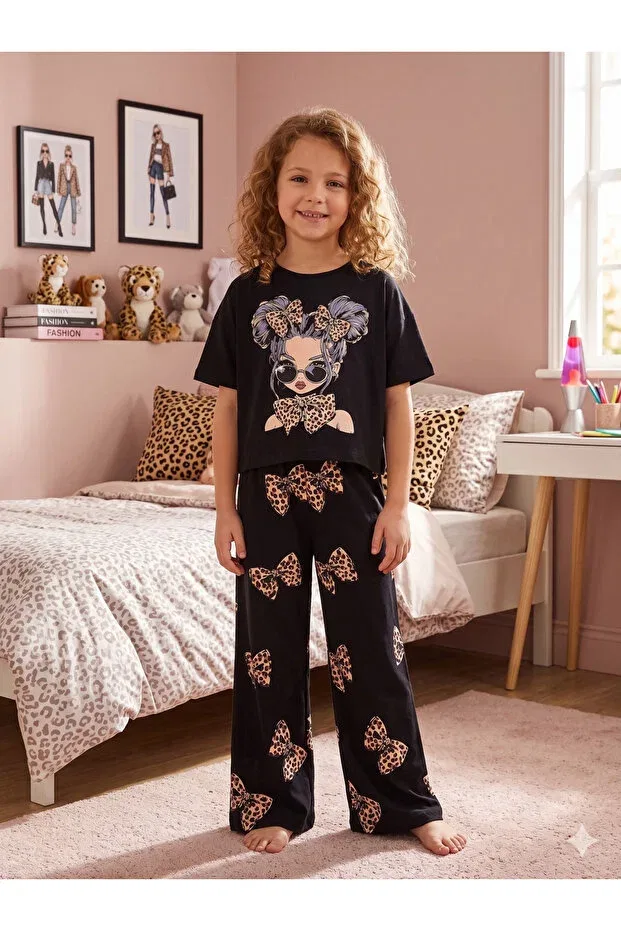 Детский спортивный костюм для девочек с принтом Pijamakids, Black