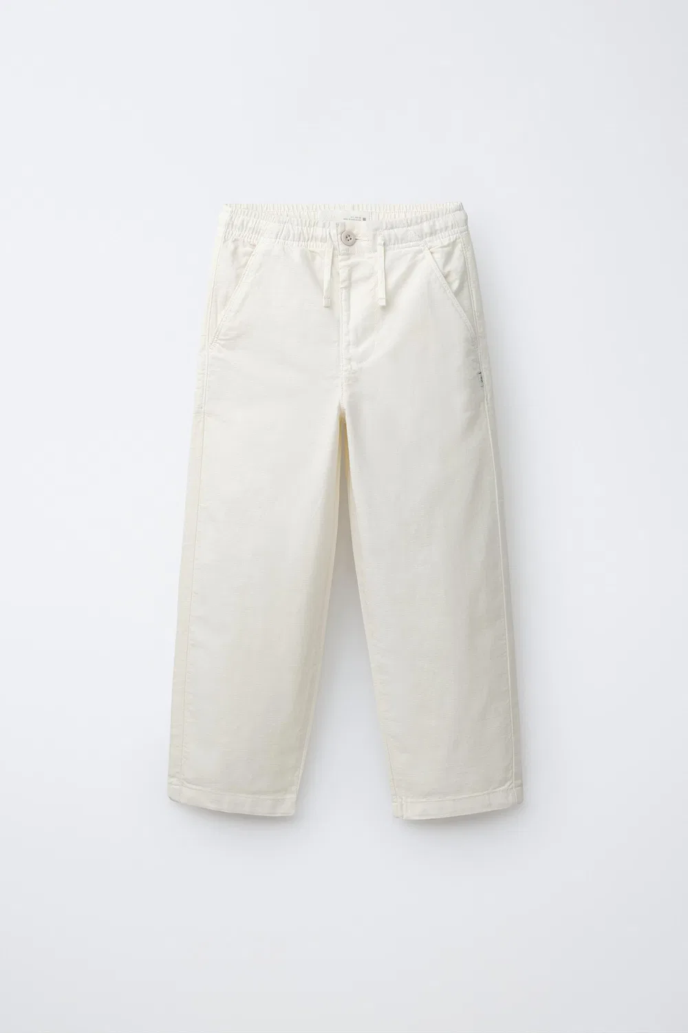 Хлопковые струящиеся брюки ZARA, Ecru