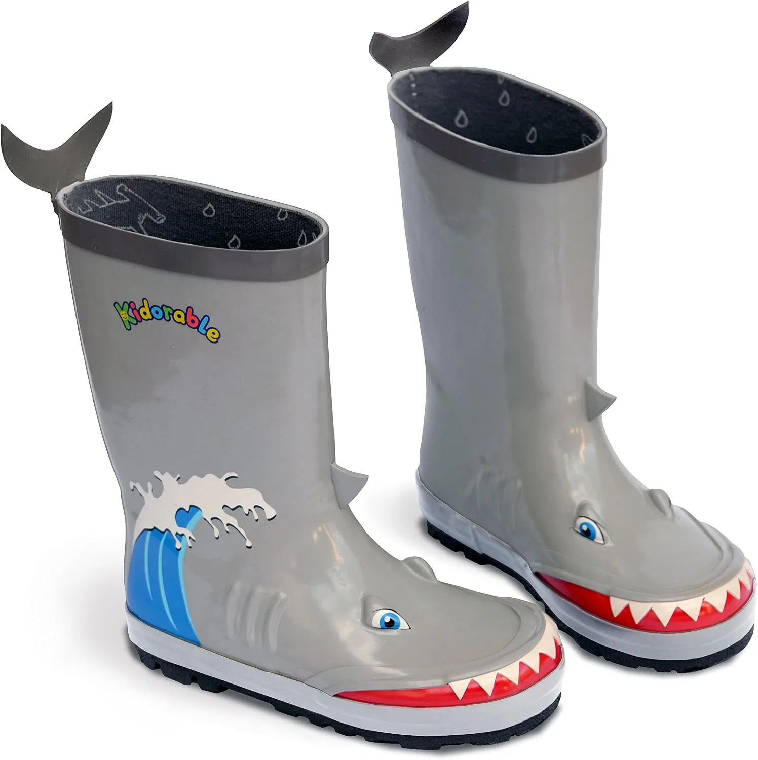 Детские сапоги резиновые с принтом акулы Kidorable, Grey