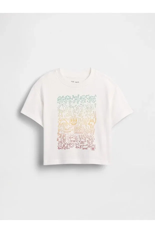Детская футболка для мальчиков с принтом Keith Haring Graphic Printed, Gap, White-001 — фото 2