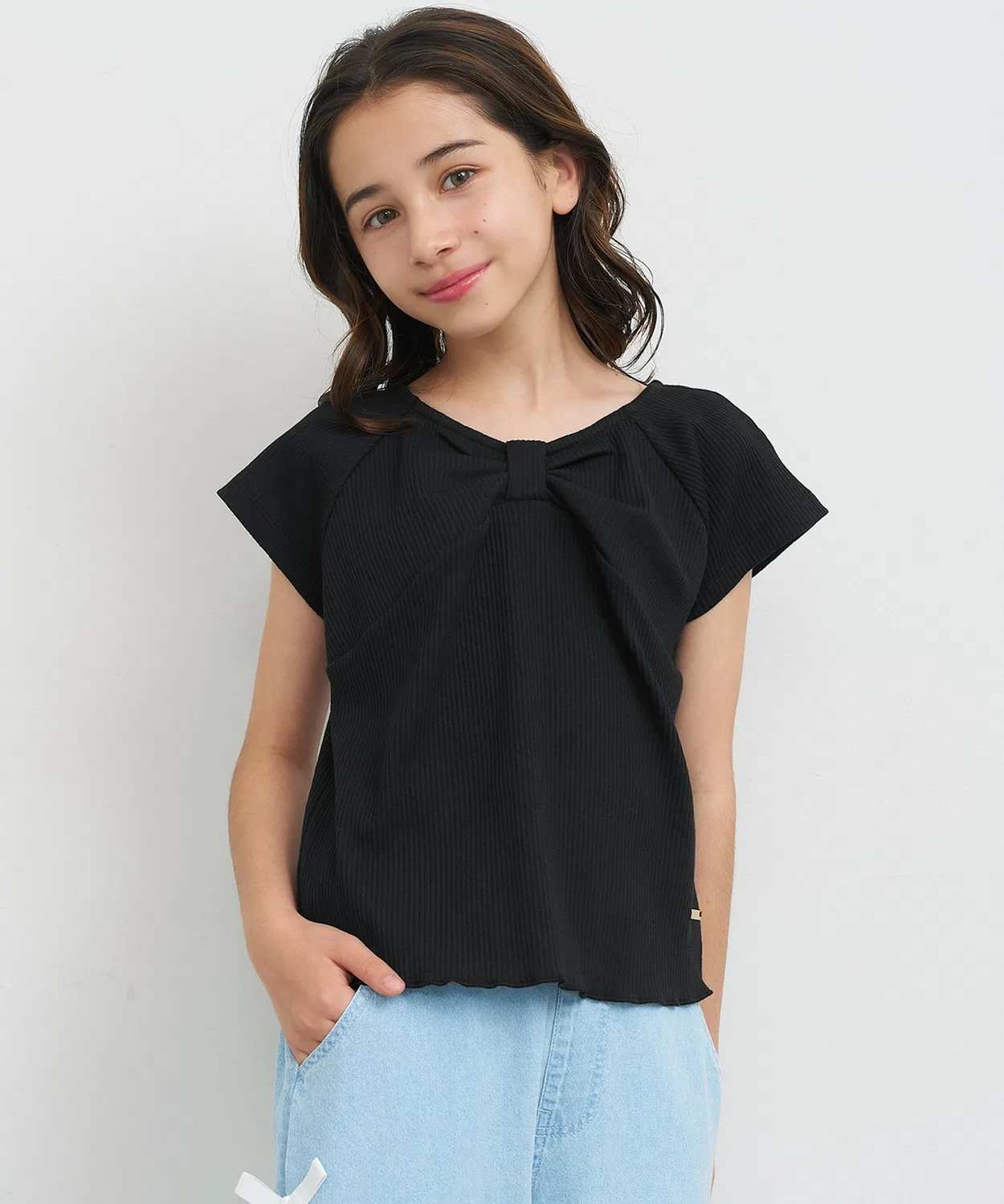 Coca（coca） Детская футболка с длинным рукавом Ribbon Top, coca, Black