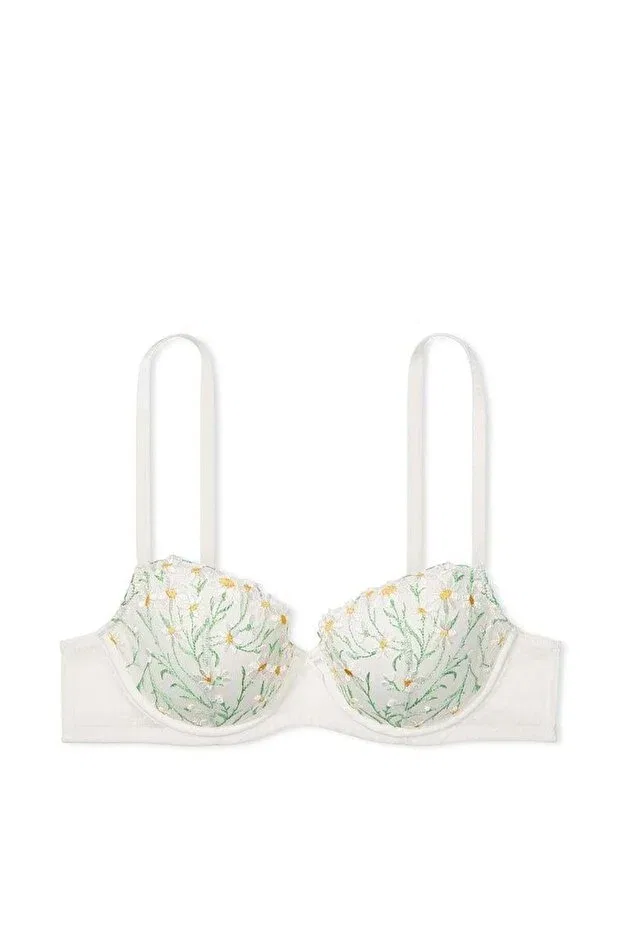 Женский бюстгальтер с принтом Daisy Embroidered Light Padding Supported Demi Bra Victoria'S Secret, White Daisies — фото 4
