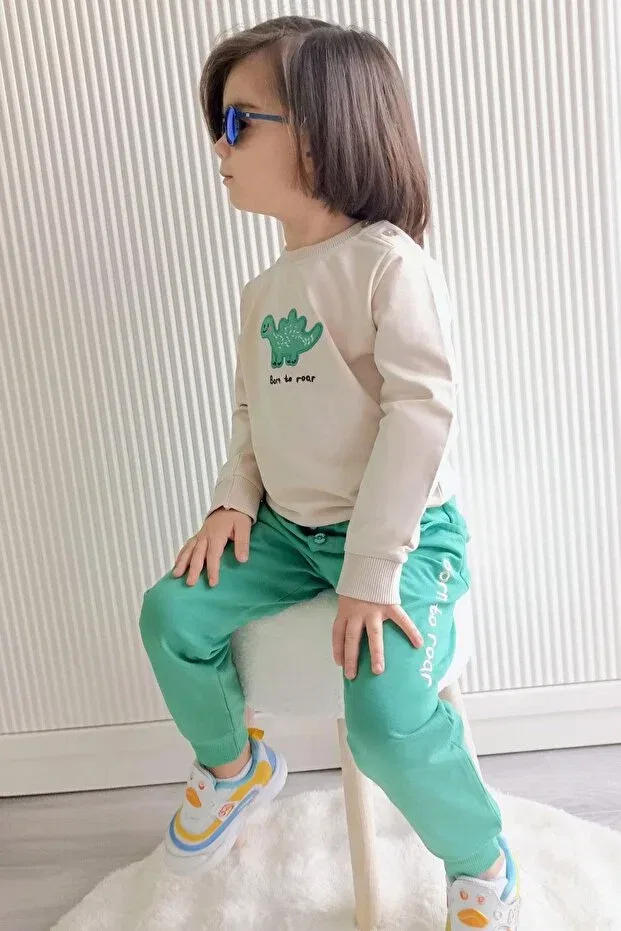 Детский спортивный комплект для мальчиков с принтом Dinosaur Embroidery Breeze, Beige