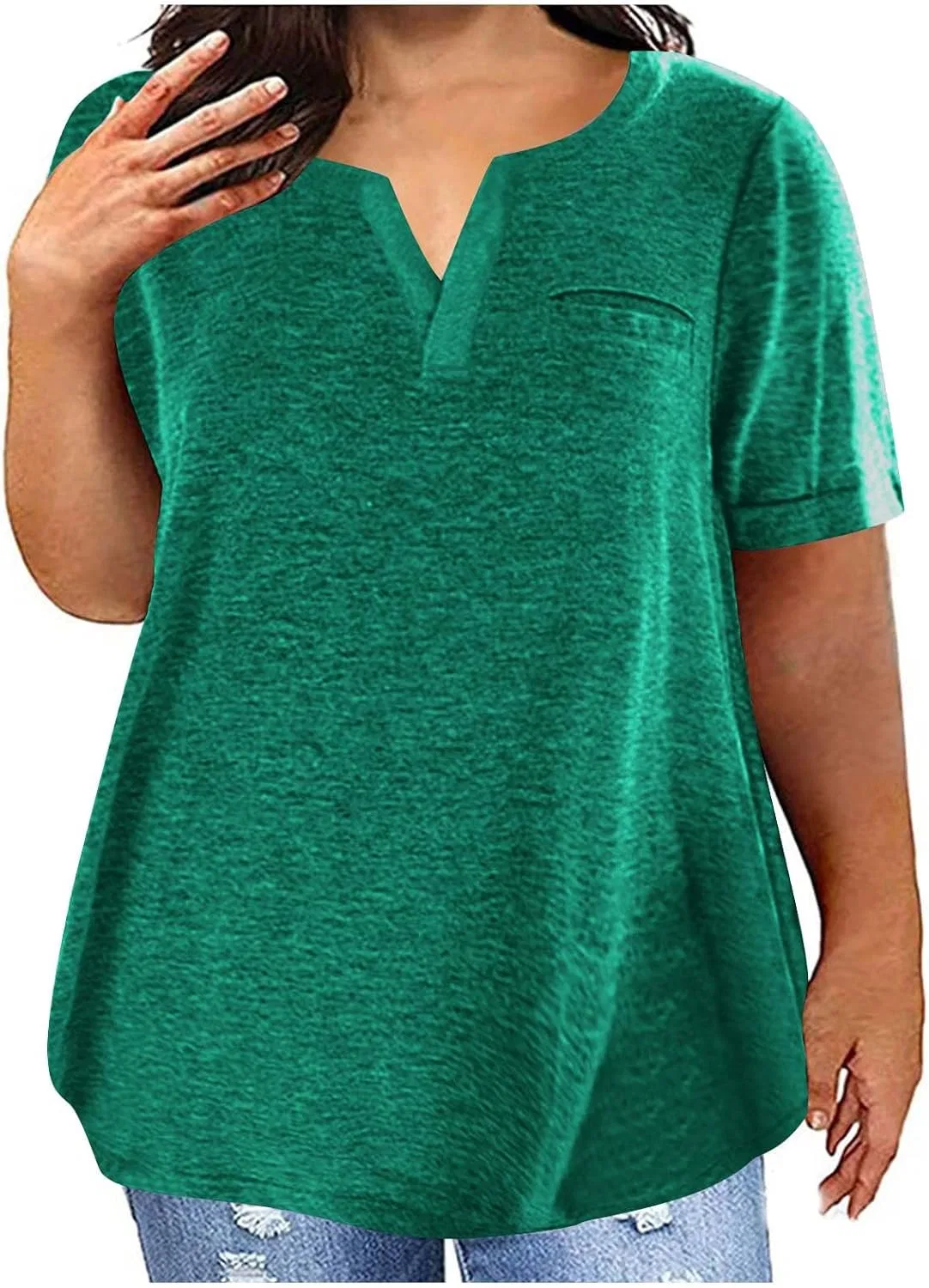 Женская оверсайз футболка с хенли воротником Short Sleeve Tops, Green