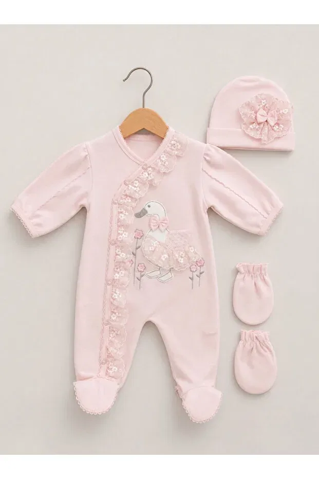 Детское боди-комбинезон для девочек с кружевом Kardeşler Bebe, Pink