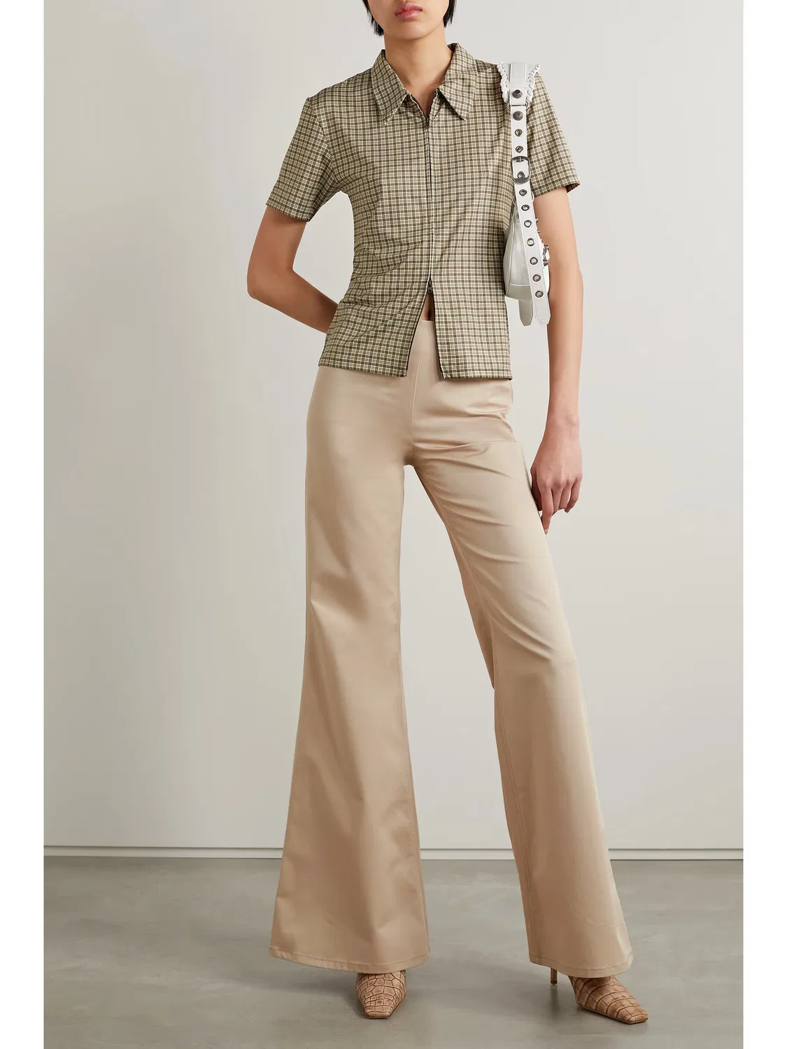 Расклешенные брюки из эластичного хлопкового твила Acne Studios, бежевый — фото 2