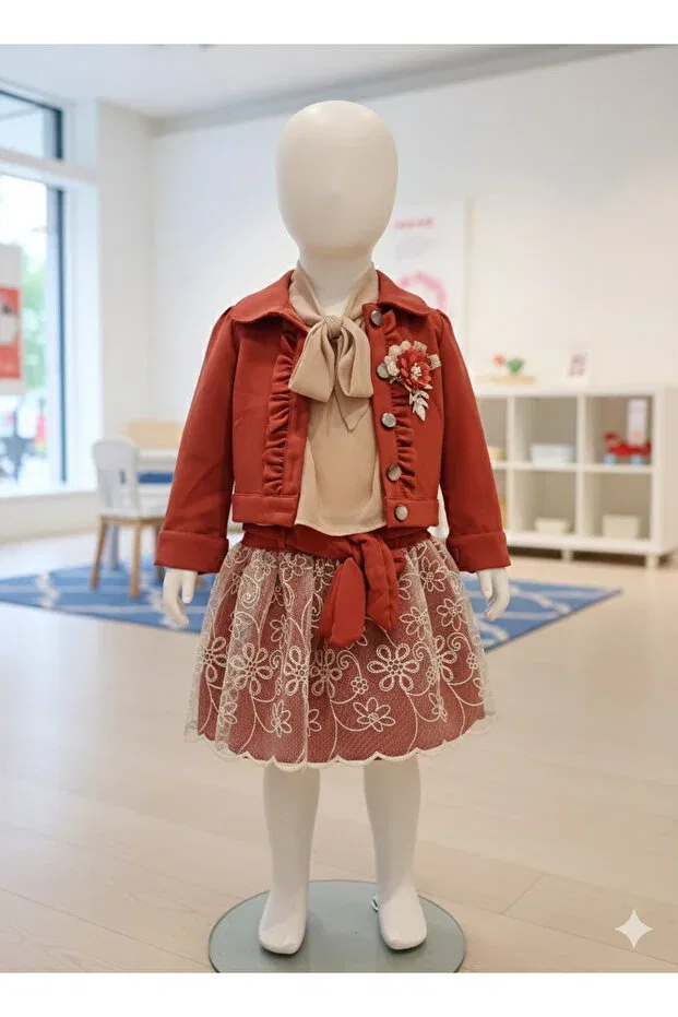 Детский комплект из юбки, рубашки и жакета с длинным рукавом Miss Olix, Orange