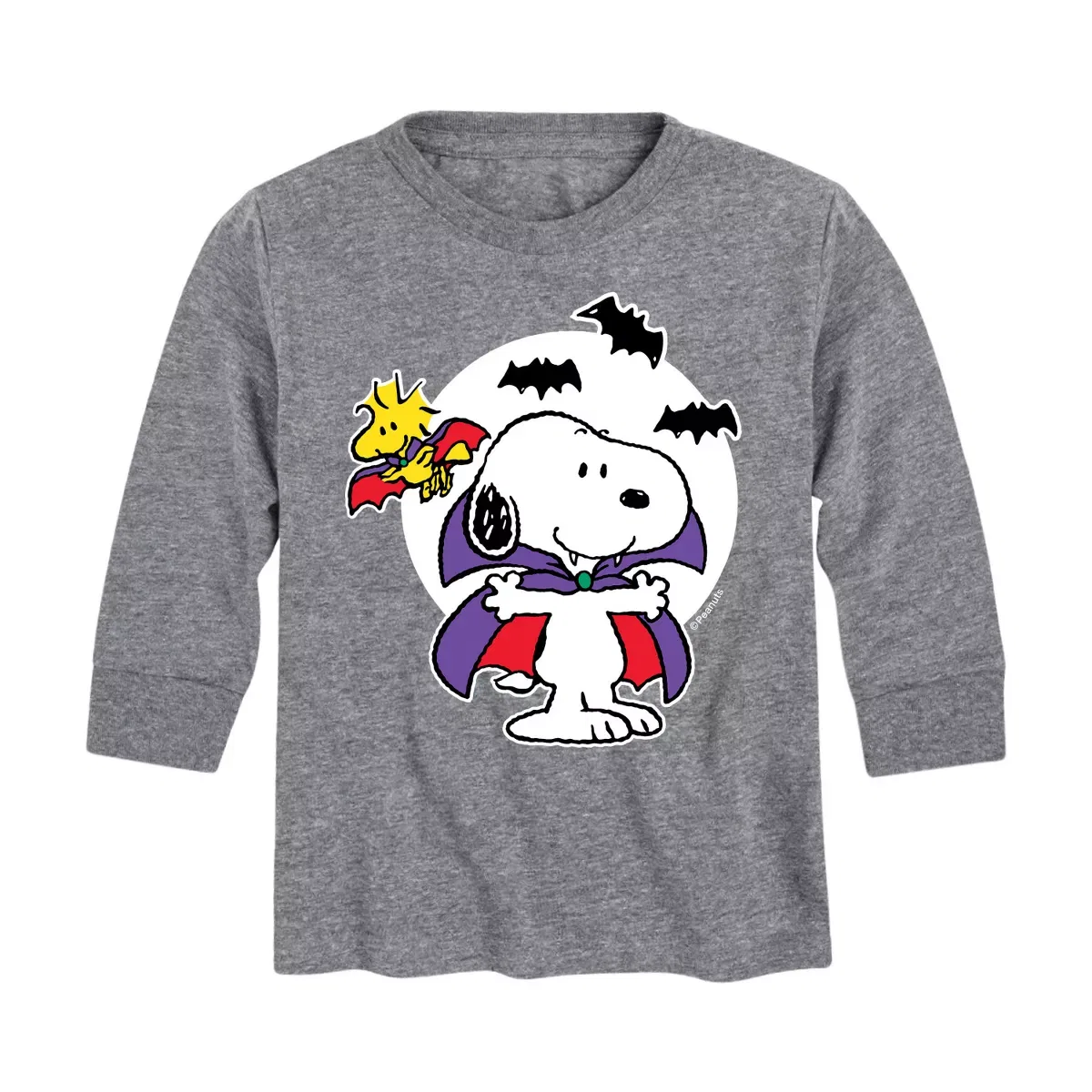 Детская футболка с длинным рукавом с принтом Snoopy Woodstock Vampire Peanuts, Black