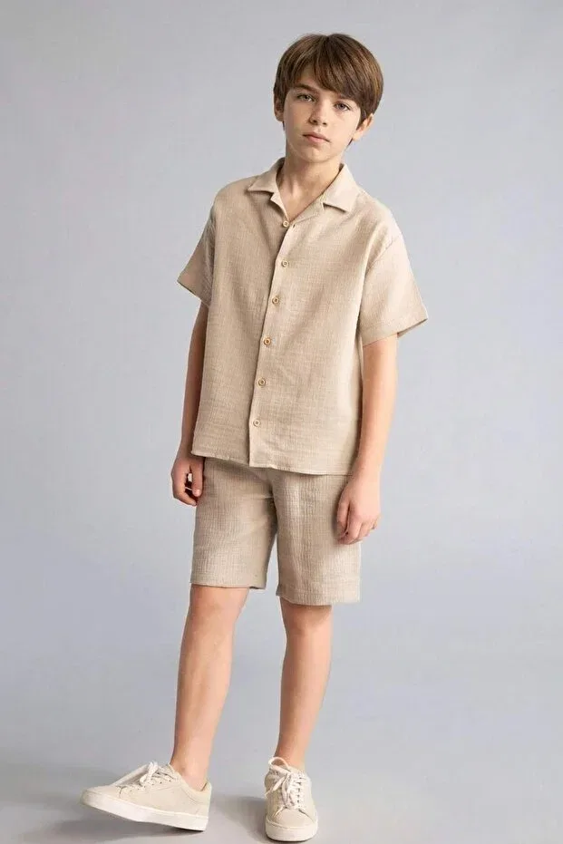 Детские шорты для мальчиков хлопковые Regular Fit Muslin Defacto, Beige-Bg106 — фото 2