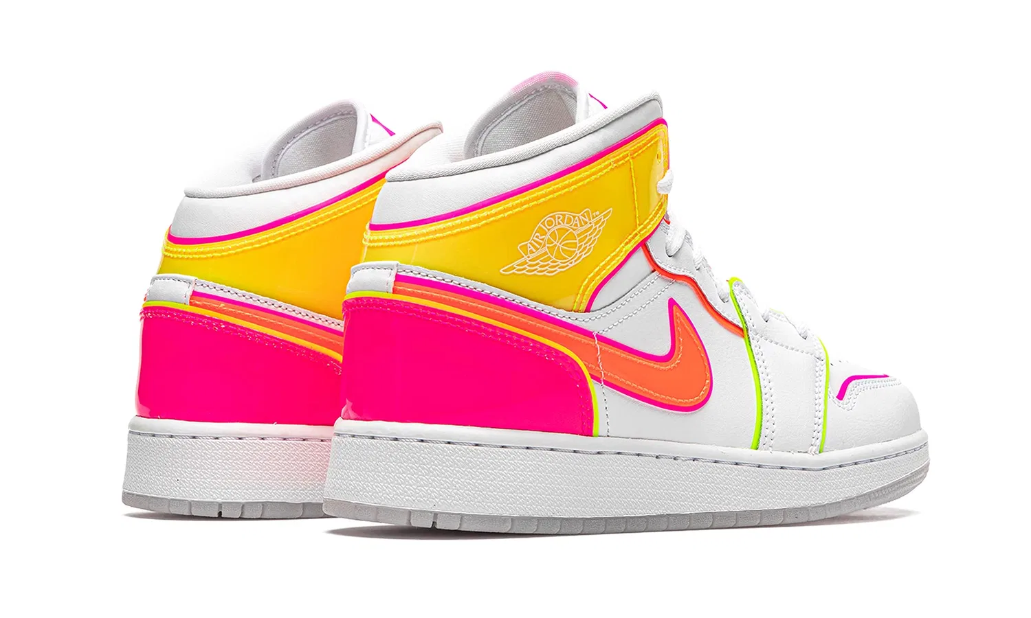 Детские кроссовки для мальчиков с принтом Air Jordan 1 Mid Gs Shoes NIKE, White Hype Crimson Pink Blast — фото 3