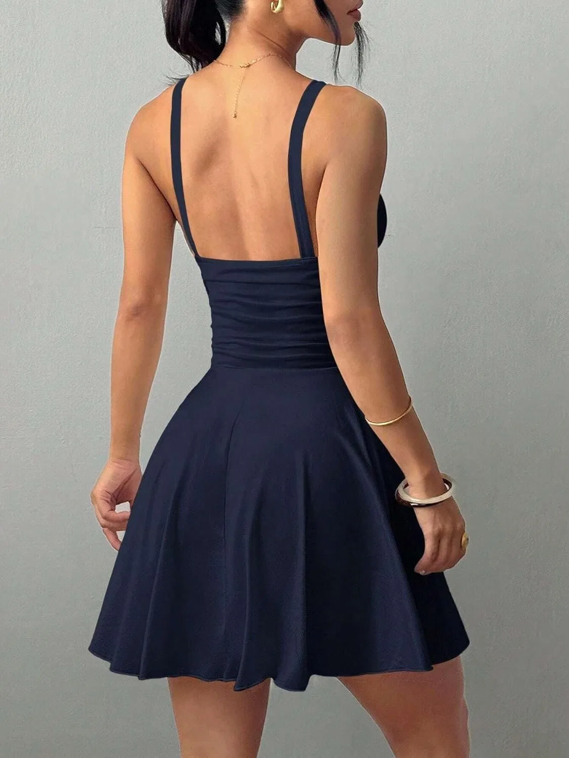 Женское мини-платье на бретелях с запахом A-Line, Navy Blue — фото 2
