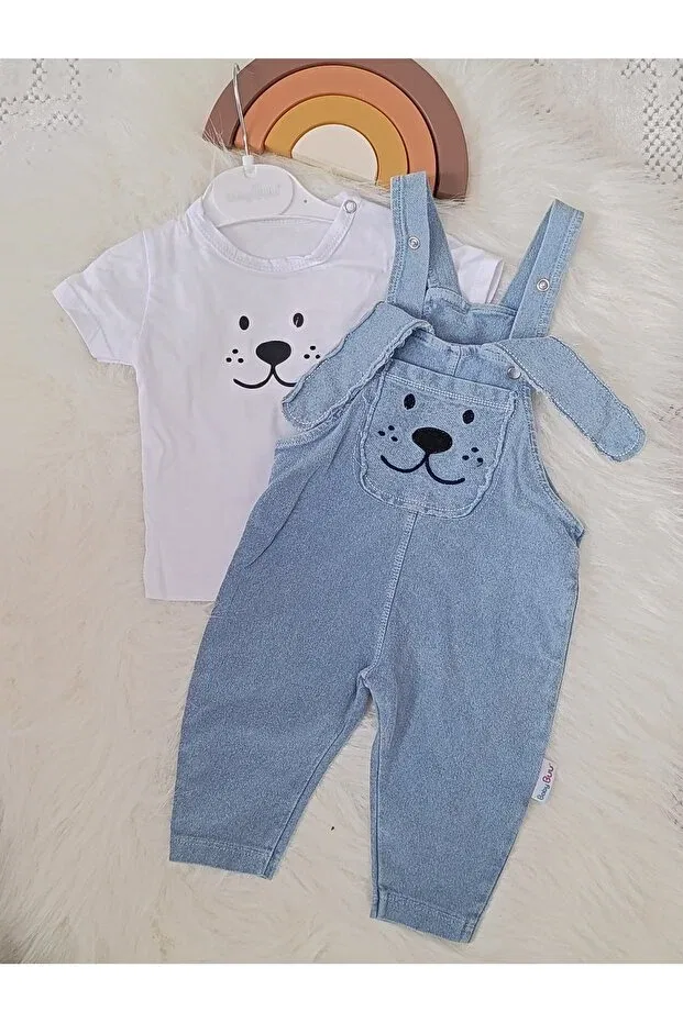 Детский комбинезон для мальчиков джинсовый с моделью Ear detailed Baby Buu, White — фото 3
