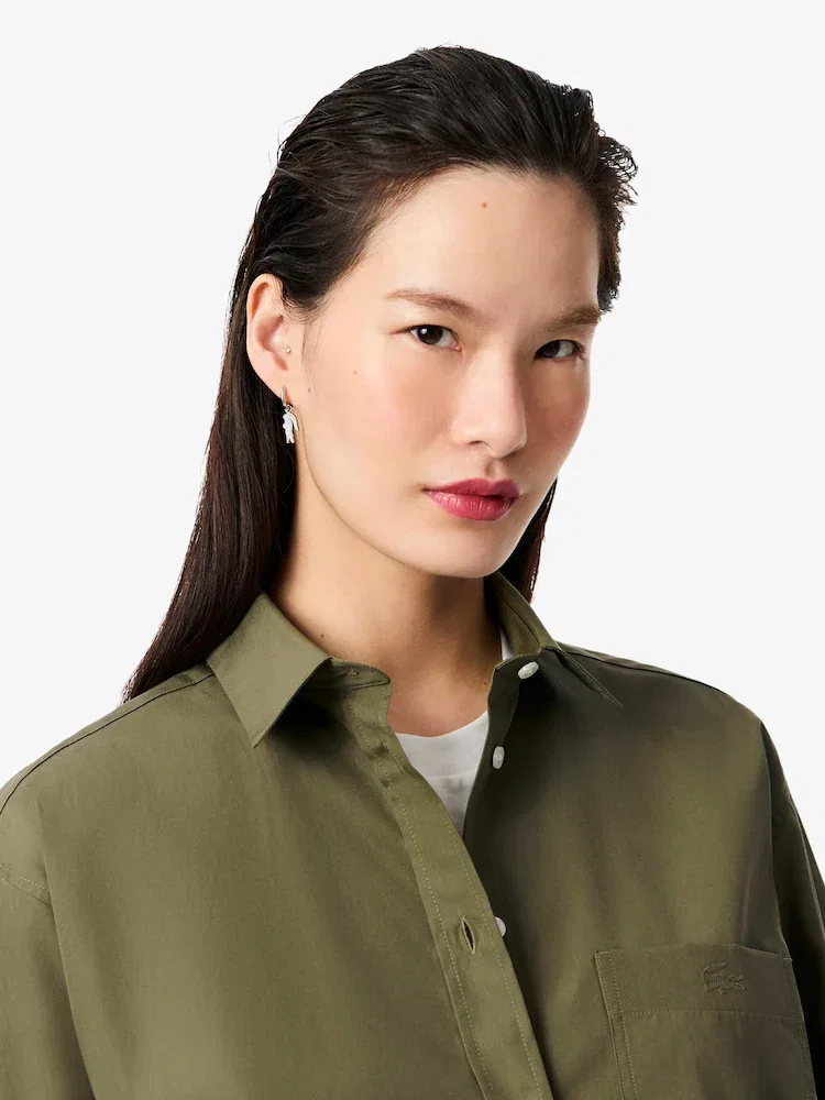 Рубашка LACOSTE оверсайз поплиновая, 100% хлопок, голубая — фото 2