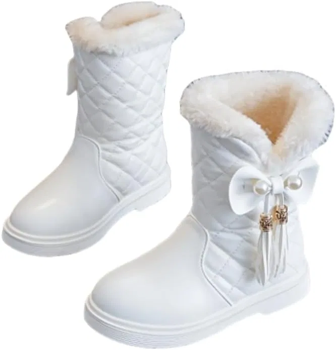 Детские зимние ботинки для девочек с бантом и кисточкой Hhhchpm, White