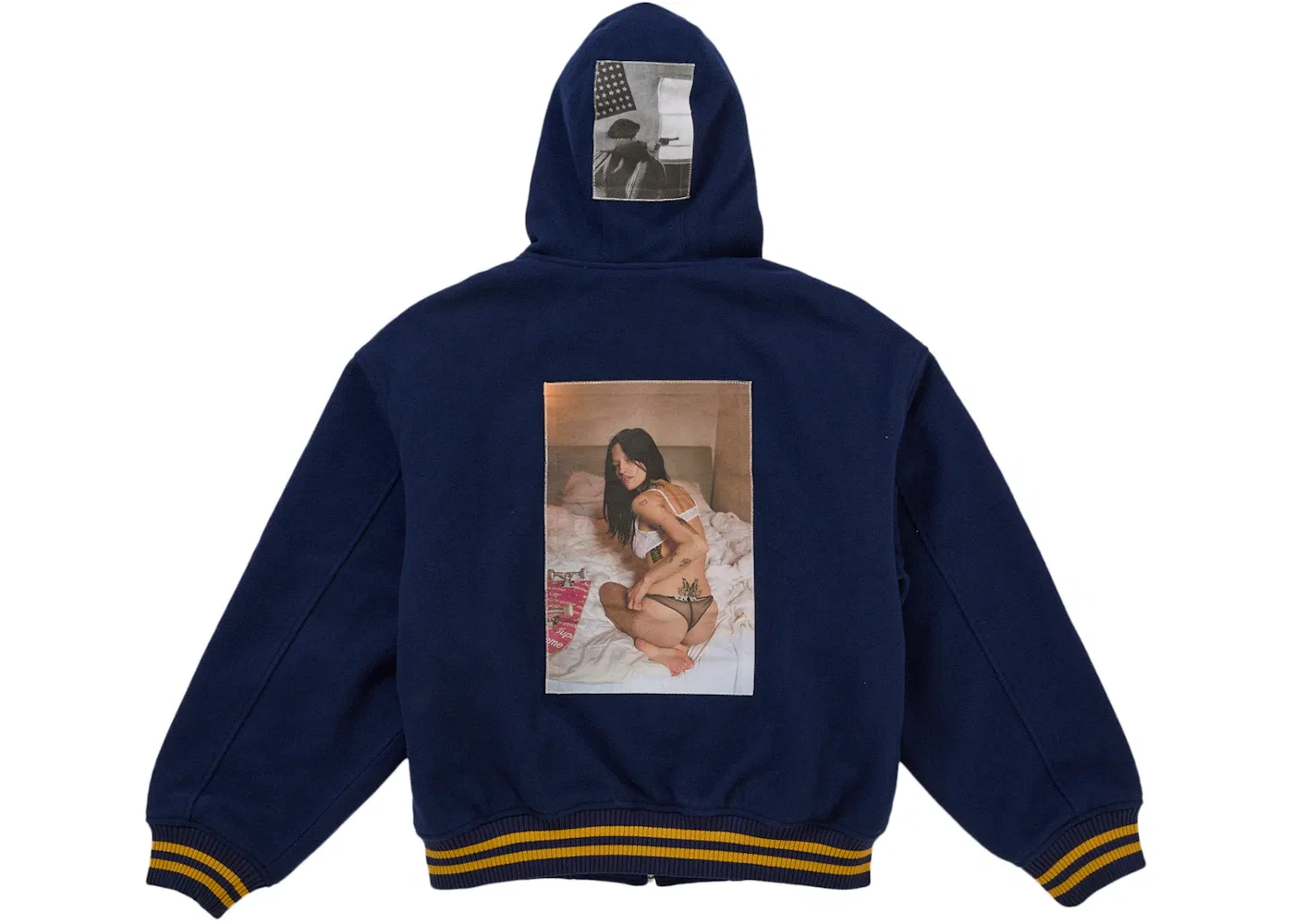 Мужская куртка-бомбер с капюшоном Larry Clark Hooded Varsity Supreme, темно-синий — фото 3