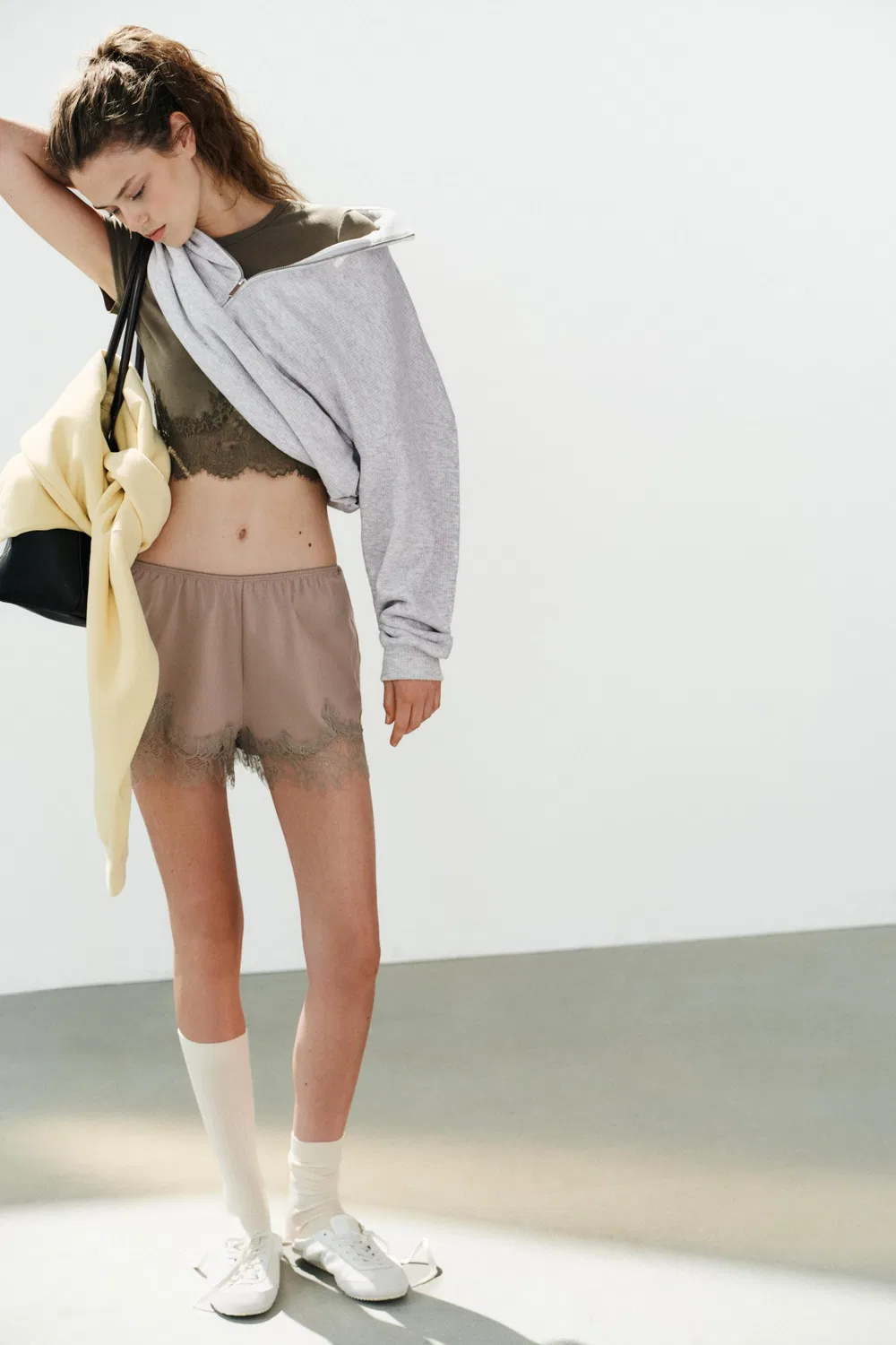 Шорты с вышивкой ZARA, Brown/Taupe