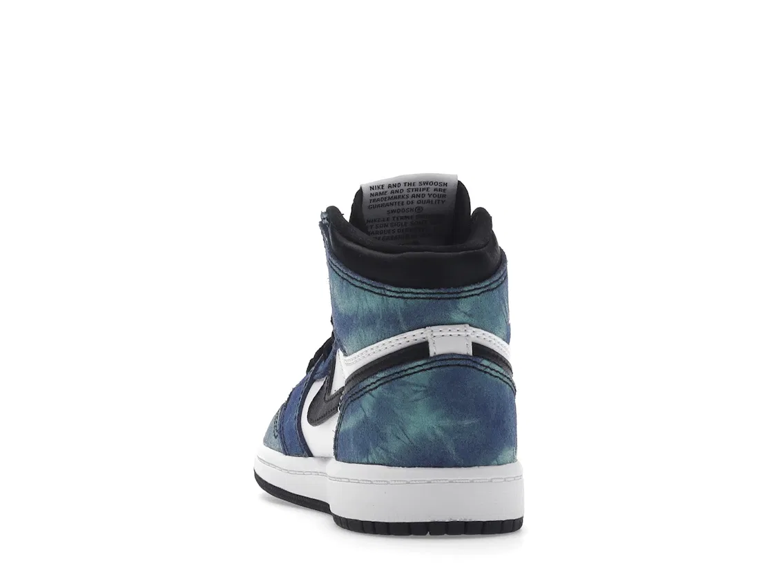 Детские кроссовки для мальчиков с высоким верхом Jordan 1 Retro High Tie Dye Jordan, White/Black-Aurora Green — фото 4