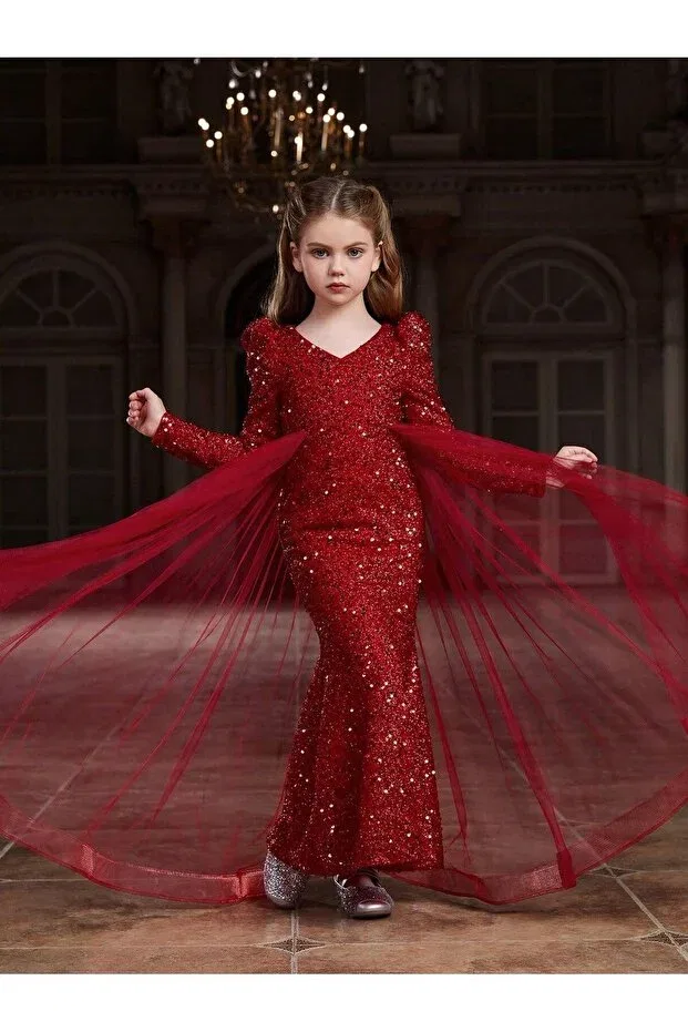 Детское платье для девочек с пайетками Indress Studio, Red