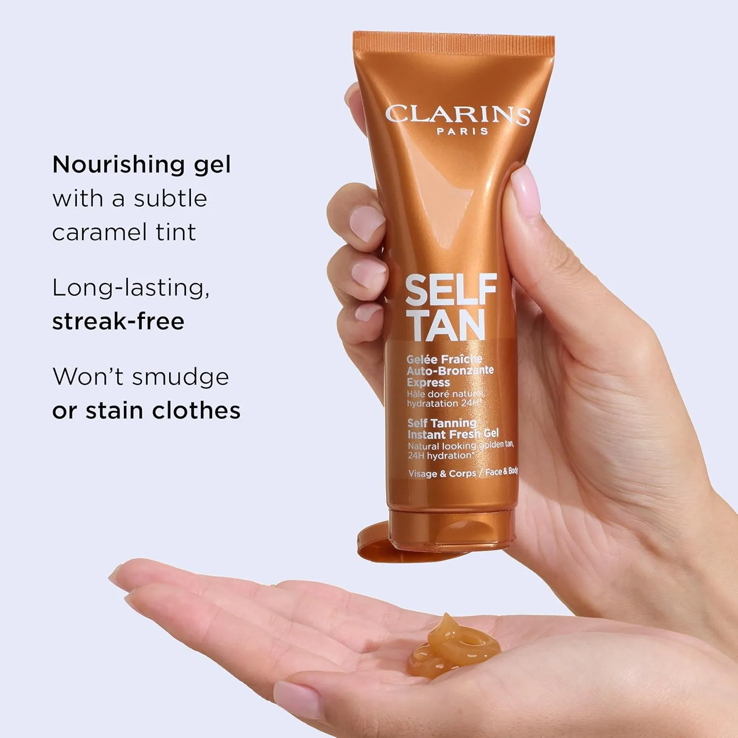 Clarins NEW Self-Tanning Gel, быстросохнущий автозагар для лица и тела, стойкий, без полос, естественный загар, 24-часовая гидратация, с алоэ вера и глицерином, 4,5 унции 127.58 г (1 шт.) — фото 3