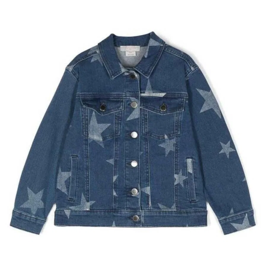 Детская джинсовая куртка с принтом звезд Kids Star Print Denim Jacket Stella McCartney, Blue/White