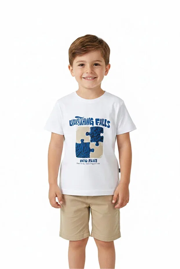 Детская футболка с принтом Puzzle T-Shirt Nk Tekstil, White