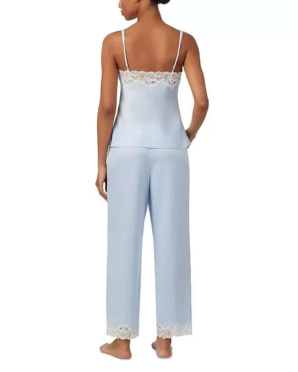 Женский комплект пижамы с кружевом Signature Satin Lace Cami Top & Ankle Pant Pajama Set Ralph Lauren, синий — фото 3