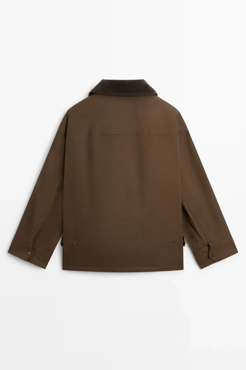 Жакет Massimo Dutti Waxed High-neck Corduroy, темный хаки — фото 3
