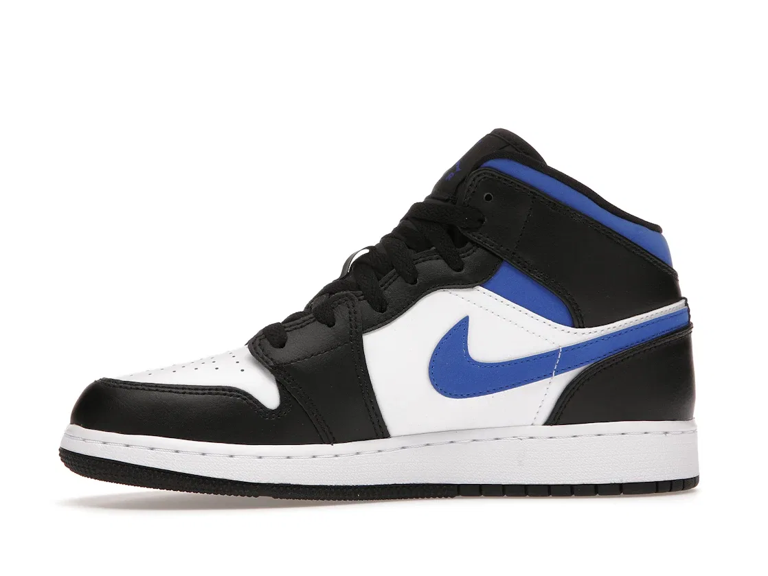 Детские кроссовки для мальчиков с высоким берцем Jordan 1 Mid, White/Racer Blue-Black — фото 3