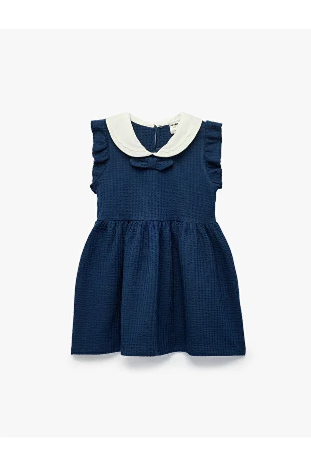 Детское платье для девочек с воротником Cotton bowknot detailed ruffled baby collar dress Koton, Navy Blue