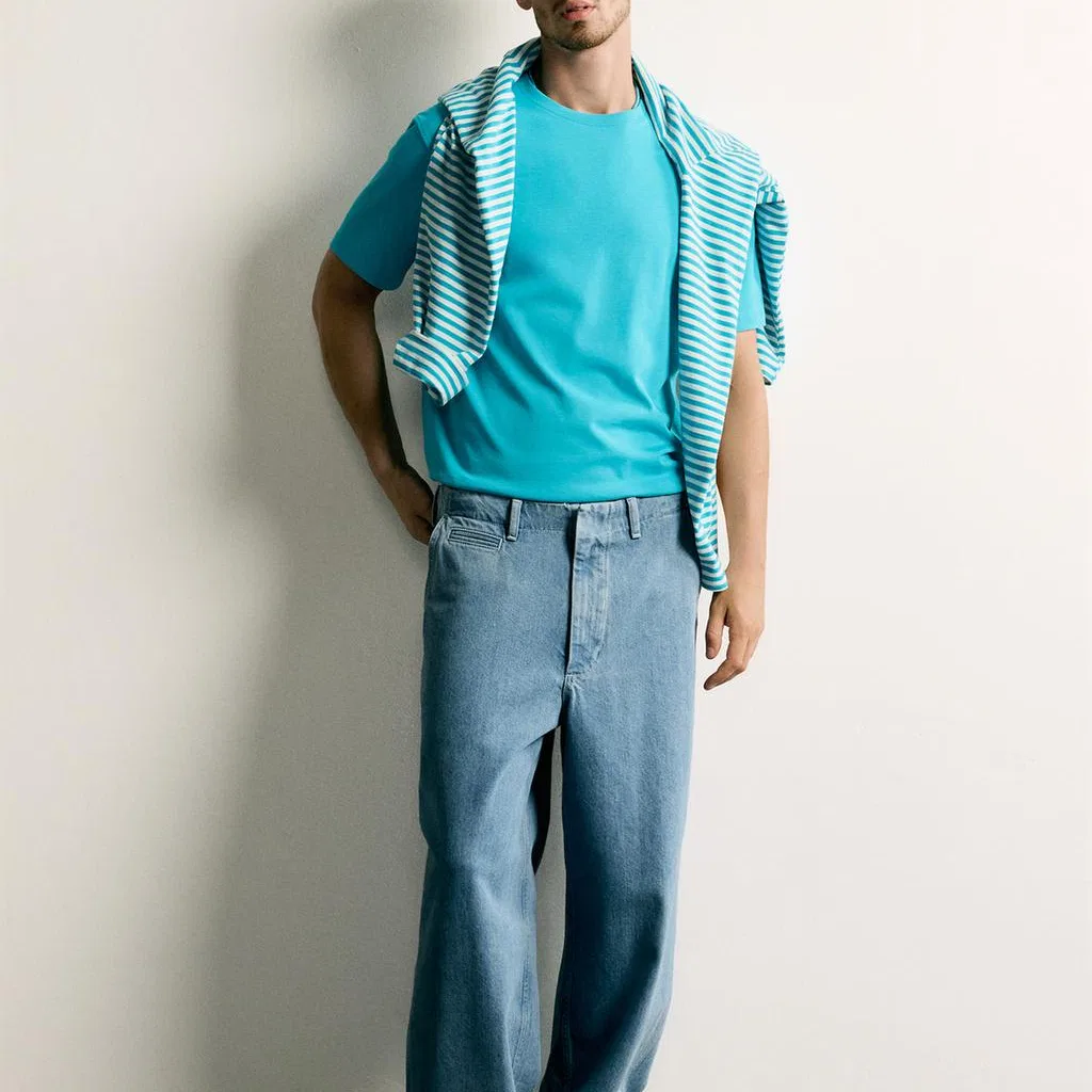 Мужская футболка с круглым вырезом Medium Blue Green ZARA, Medium Blue Green — фото 4