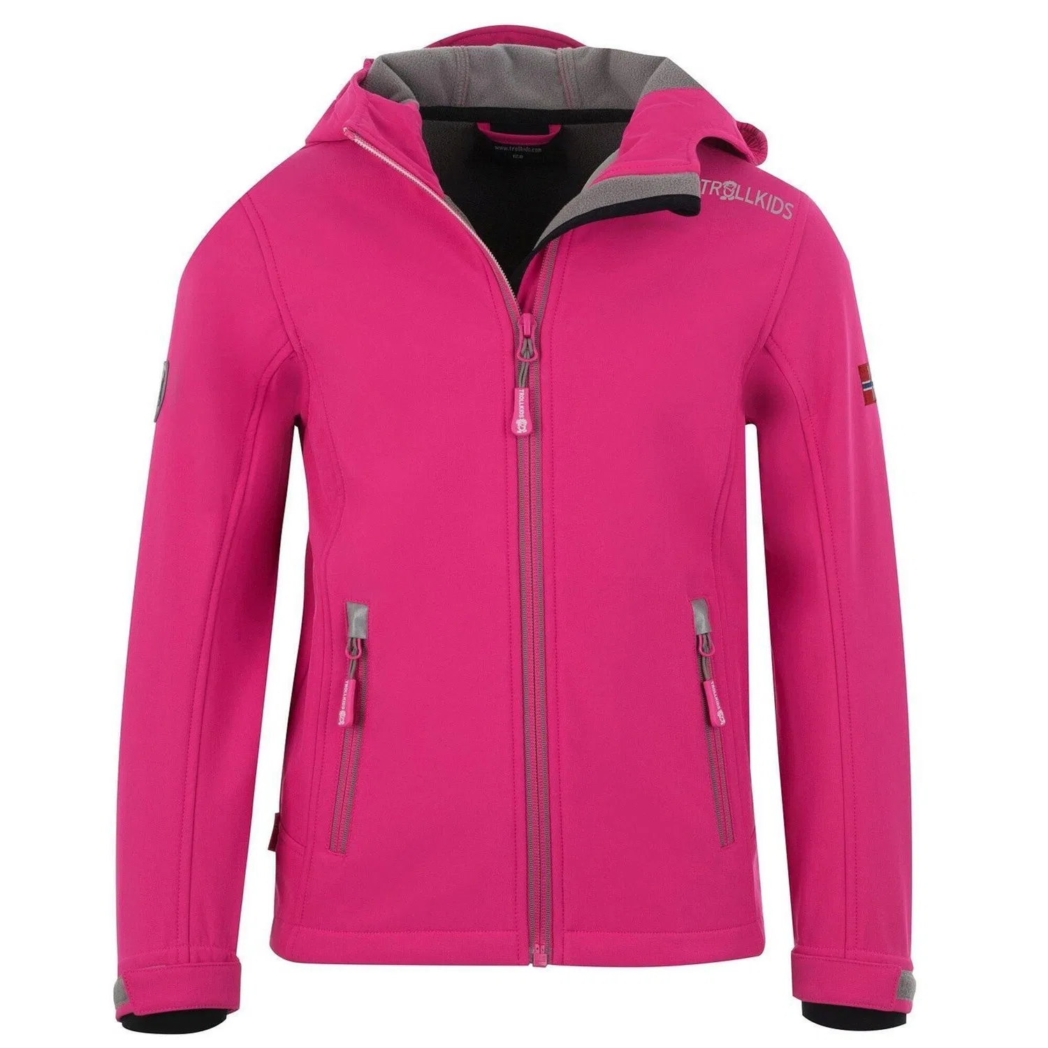 Детская ветрозащитная куртка из софтшелла Trollfjord Trollkids, Magenta Pink / Grau