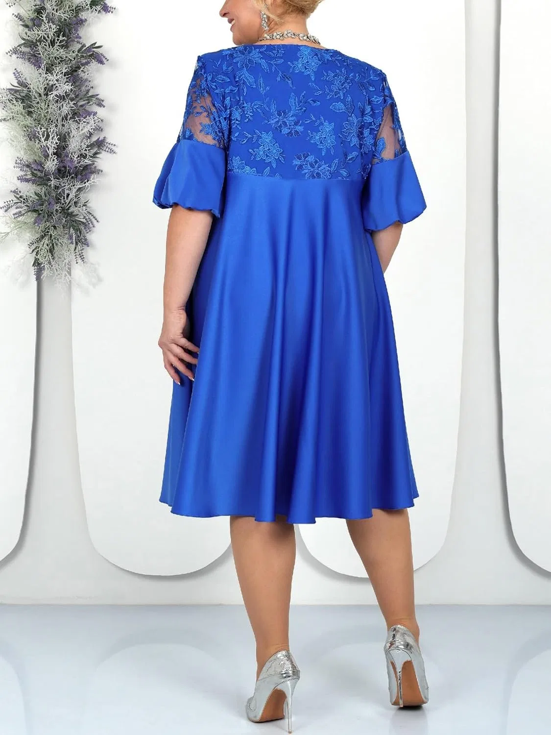 Платье миди с вышивкой A-силуэта Plus Size, Blue — фото 3