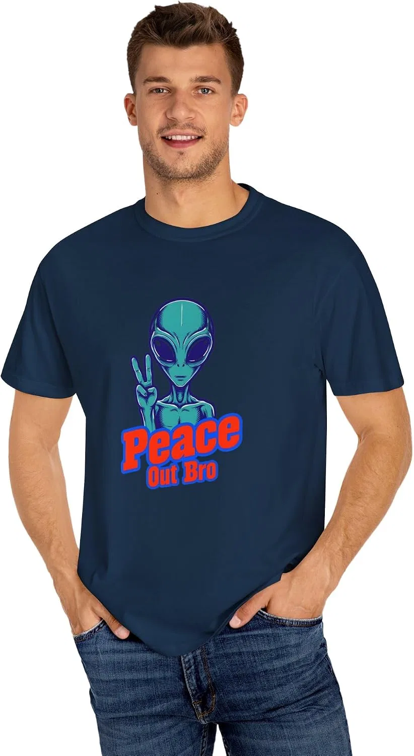 Футболка с принтом Alien Peace Out Bro Comfort Colors, True Navy — фото 4