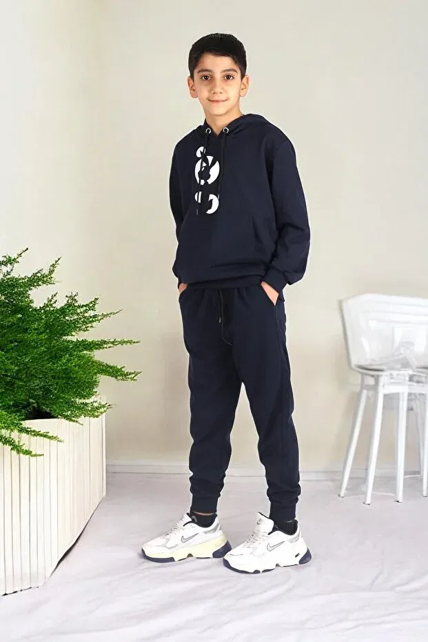 Детский для девочек спортивный костюм с принтом Seasonal Printed Unisex Kids Tracksuit Set Merry Store, Navy Blue — фото 2