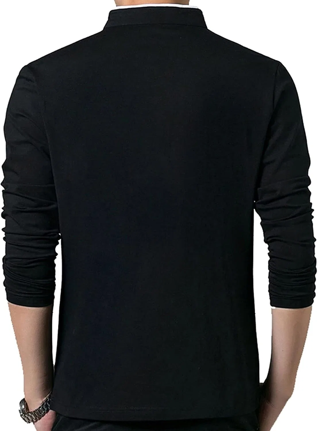 Мужская футболка с воротником-стойкой на пуговицах, Regular Fit, Black — фото 2